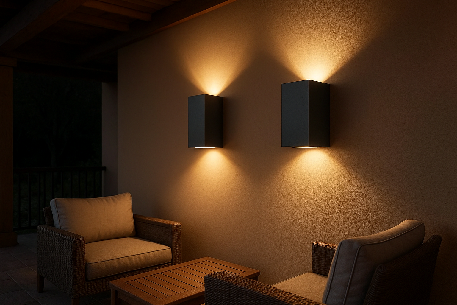 2 x Outdoor Wall Lights – Mains Powered, Black Aluminum Up & Down Sconces