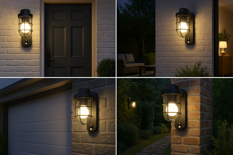 Outdoor PIR Motion Sensor Wall Lantern – Black
