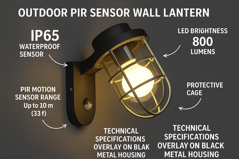 Outdoor PIR Motion Sensor Wall Lantern – Black