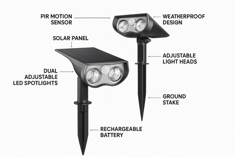 Pack of 2 LED PIR Motion Sensor Stake Lights – Solar Outdoor Garden Lights