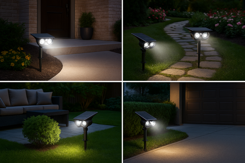 Pack of 2 LED PIR Motion Sensor Stake Lights – Solar Outdoor Garden Lights