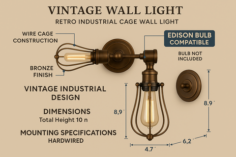 Vintage Wall Light – Retro Industrial Cage Wall Sconce