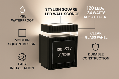 Stylish Square LED Wall Sconce – Waterproof Porch Light with Up/Down Lighting
