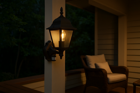 Outdoor PIR Wall Lantern Sensor Light – 4-Sided Motion Security – Black