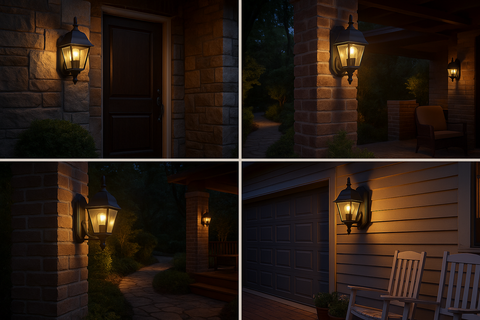 Outdoor PIR Wall Lantern Sensor Light – 4-Sided Motion Security – Black