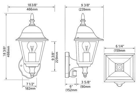 Outdoor PIR Wall Lantern Sensor Light – 4-Sided Motion Security – Black
