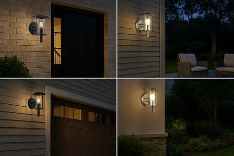 Modern Outdoor IP44 Lantern Style Wall Porch Light – Black or Stainless Steel