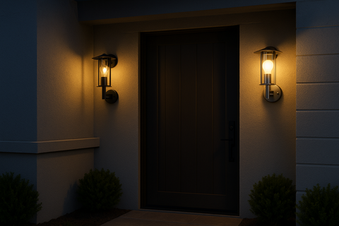 Modern Outdoor IP44 Lantern Style Wall Porch Light – Black or Stainless Steel