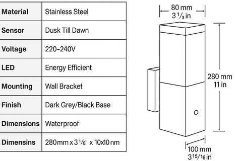 Stainless Steel Dusk Till Dawn Outdoor LED Wall Light – Angled Design