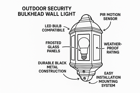 Modern Outdoor Security Bulkhead Wall Light with PIR Sensor