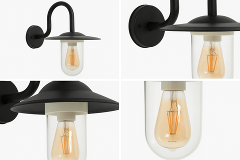Black Swan Neck with Clear Glass Diffuser – Max 60W E27 – IP44 Rated
