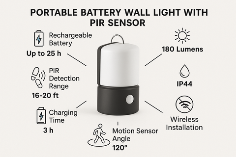 Battery-Operated Outdoor Wall Light with PIR Sensor