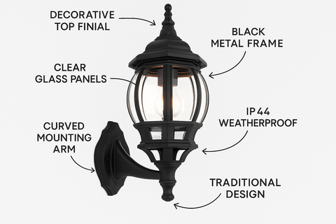 Traditional Large Black Outdoor Wall Light – IP44 Garden Lighting