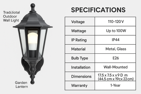 Traditional Outdoor Wall Light Garden Lantern – IP44 Exterior Lighting