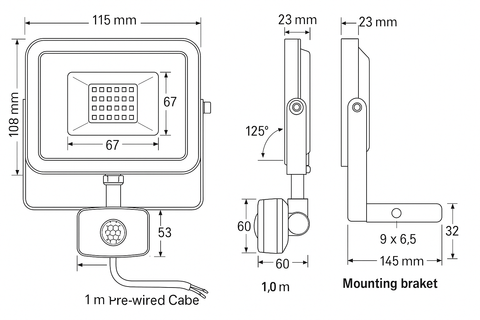 10W PIR Motion Sensor – 1000lm, IP66 Waterproof, Warm White 4000K