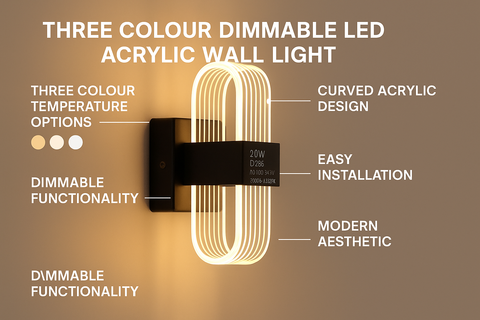 12W – Modern Three-Colour Dimmable LED Acrylic Wall Light