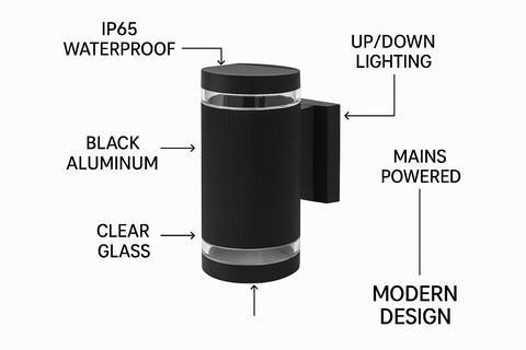 Up & Down Wall Sconce Light – Mains Powered Outdoor Lighting