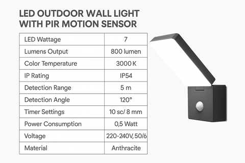 15W LED Outdoor Wall Lights with PIR Motion Sensor - Garden Security Lamp