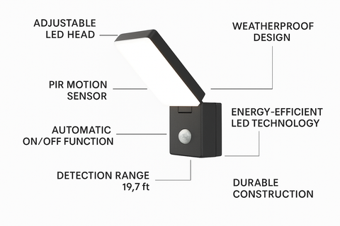 15W LED Outdoor Wall Lights with PIR Motion Sensor - Garden Security Lamp