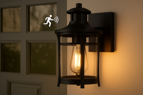Vintage PIR Motion Sensor Wall Lantern – Black