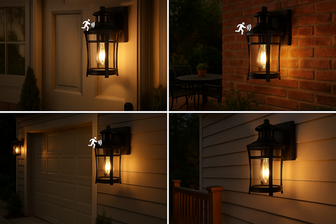 Vintage PIR Motion Sensor Wall Lantern – Black