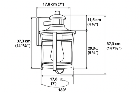 Vintage PIR Motion Sensor Wall Lantern – Black