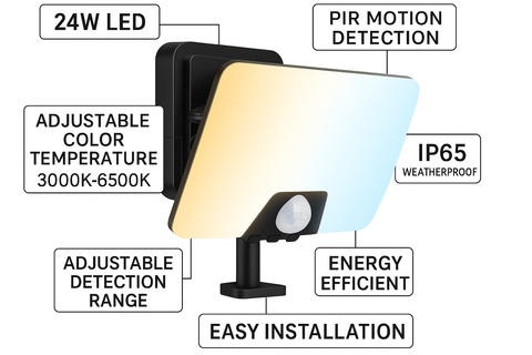 24W LED PIR Motion Sensor Security Light – Outdoor Wall Light