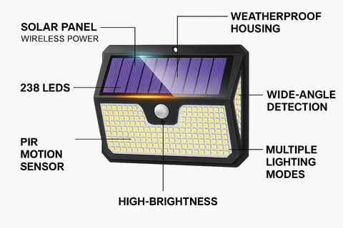 Solar Security Lights Outdoor – 238 LED Solar-Powered