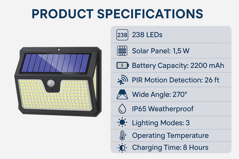 Solar Security Lights Outdoor – 238 LED Solar-Powered