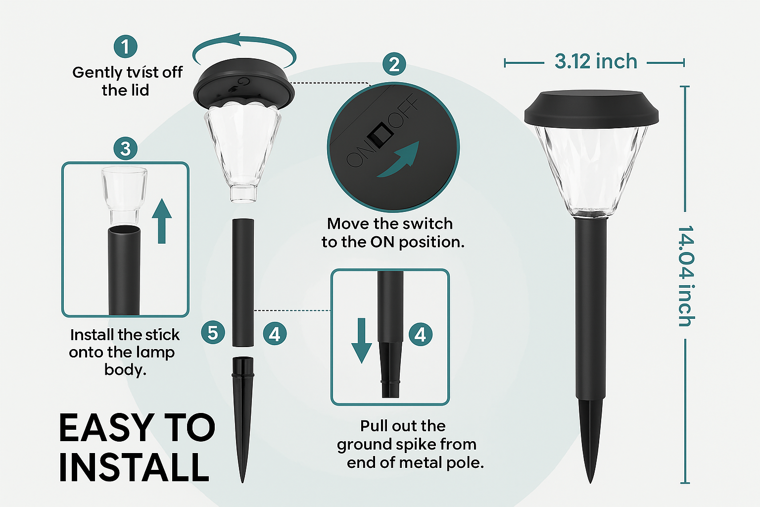 Modern LED Solar Powered Stake Light – Auto On/Off Outdoor Lights