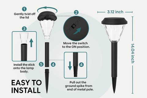 Modern LED Solar Powered Stake Light – Auto On/Off Outdoor Lights