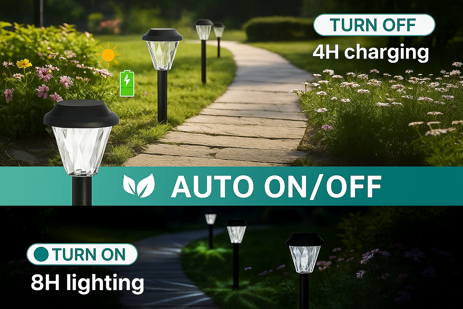 Modern LED Solar Powered Stake Light – Auto On/Off Outdoor Lights