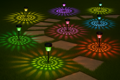 Pack of 8 LED RGB Solar Powered Lights – 900mAh Battery, IP65 Waterproof