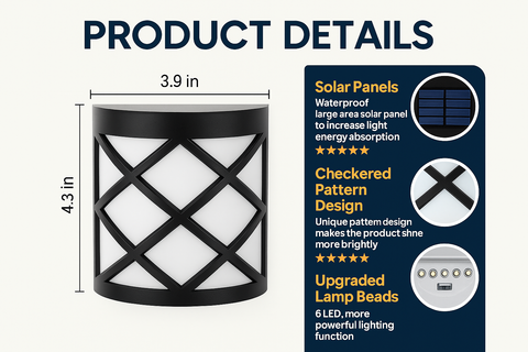 6 x LED Solar Powered Fence Wall Light – Outdoor Waterproof Warm White