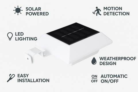 White Solar Powered 6 SMD LED Motion Sensor Gutter, Door, Wall & Fence Lights