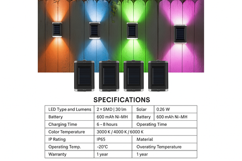 4x Colourful Solar Fence Lights – LED Outdoor Garden Lamps