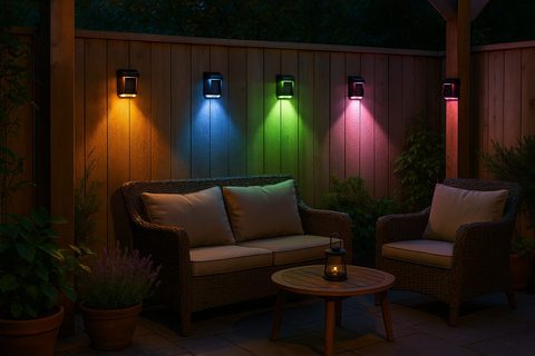 4x Colourful Solar Fence Lights – LED Outdoor Garden Lamps