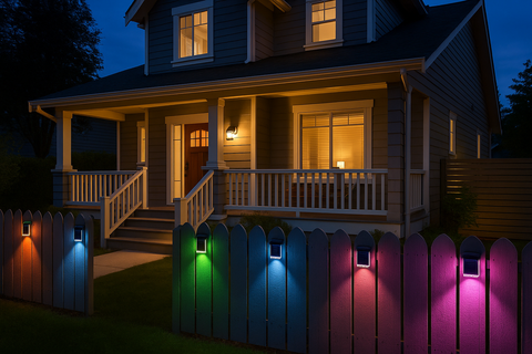 4x Colourful Solar Fence Lights – LED Outdoor Garden Lamps