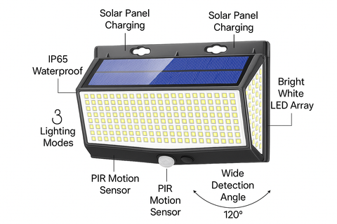 Outdoor Solar Lights – IP65 Waterproof, 3 Modes Motion Sensor