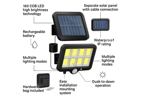 Solar Garden Wall Light – 160 COB Motion Sensor Waterproof, Energy-Efficient