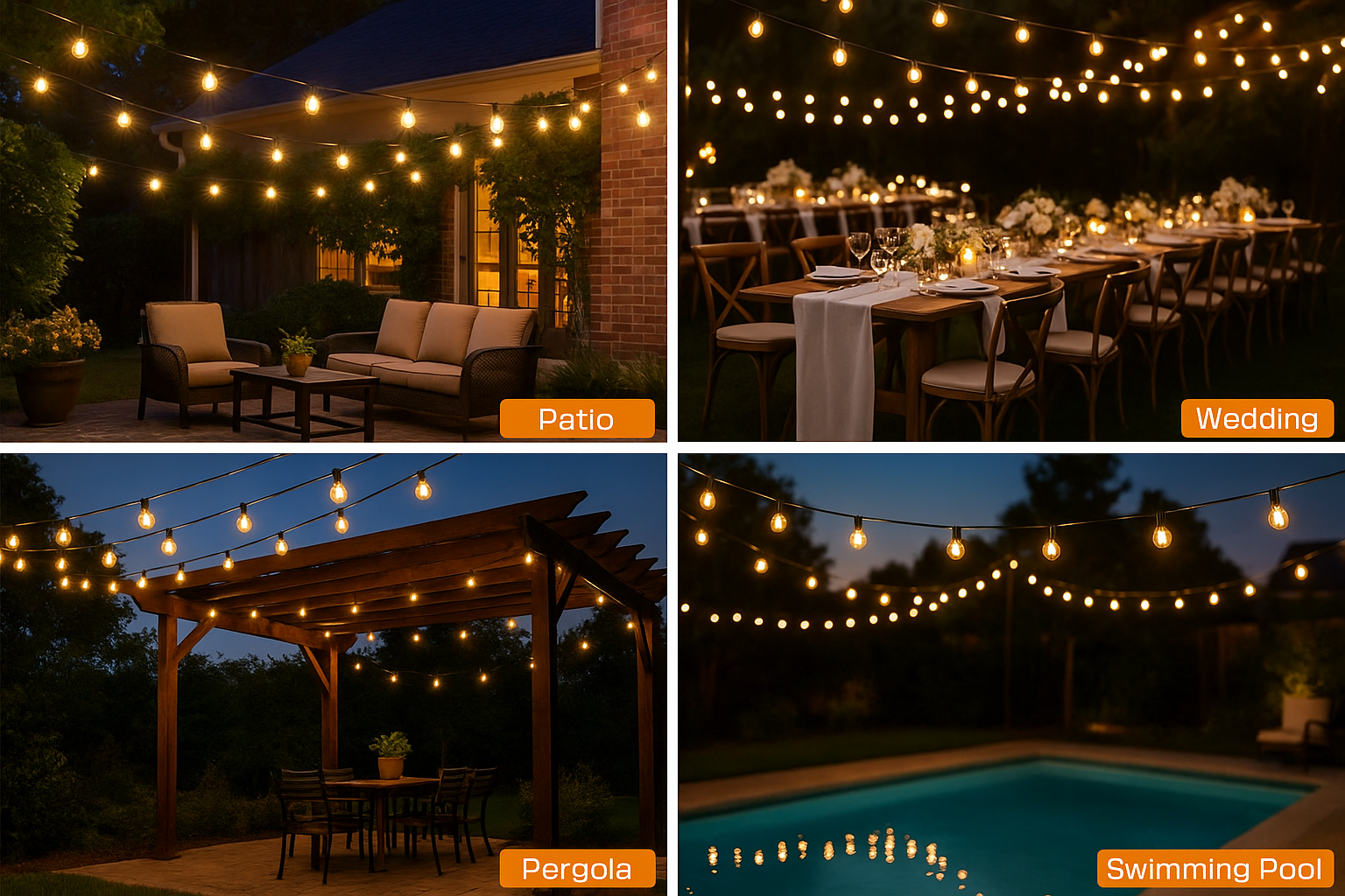 Solar Festoon Lights Outdoor 9M 20 G50 Bulbs – IP65