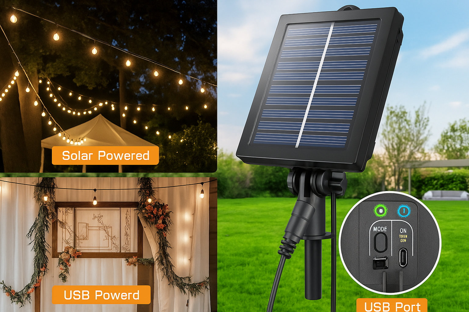 Solar Festoon Lights Outdoor 9M 20 G50 Bulbs – IP65