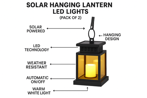 Pack of 2 Solar Hanging Lantern LED Lights – Outdoor Decorative