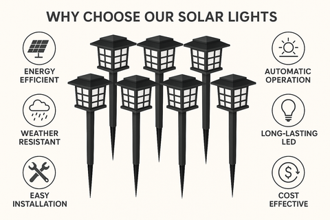 Solar-powered garden lights with auto on/off for yard and patio
