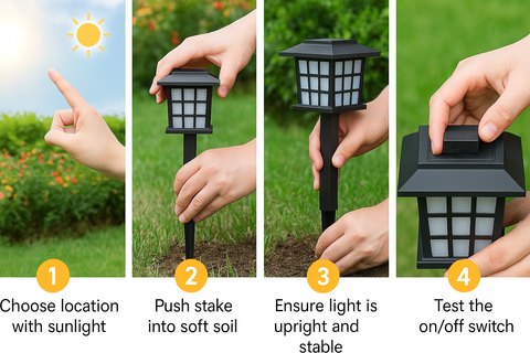 Solar-powered garden lights with auto on/off for yard and patio