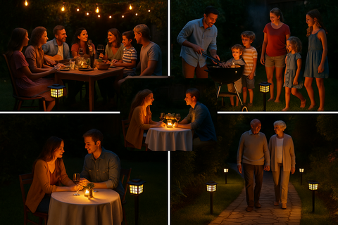 Solar-powered garden lights with auto on/off for yard and patio