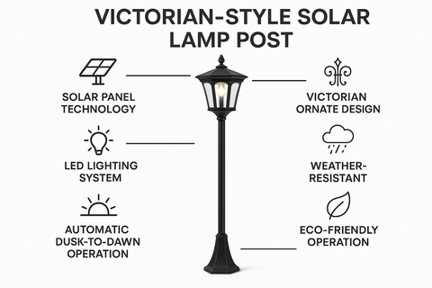 1.2M Solar Victorian Style Garden Lamp Post Light – LED Outdoor Light