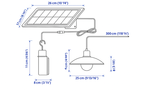 Solar Shed Light – 30 LED Dimmable Pendant with Remote & Cord – Indoor/Outdoor IP65