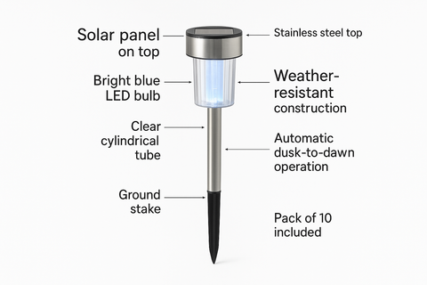 10 Pcs LED Solar Powered Stake Lights – Outdoor Garden Pathway Lights