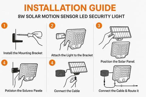 8W Solar Motion Sensor LED Security Light – Outdoor Wall Mount